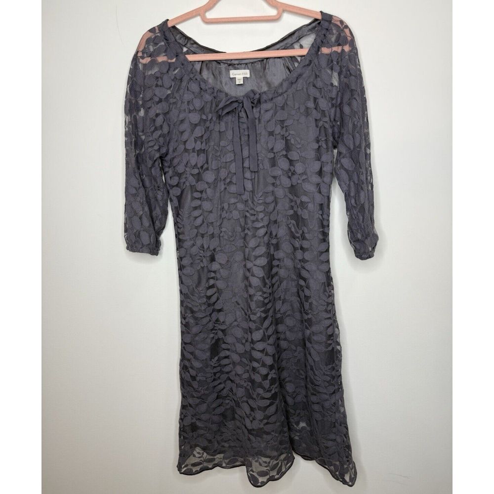 Garnet Hill Dress 6 Gray Boheme Lace Shift Bow Sheer Knee Length Cottage Boho‎